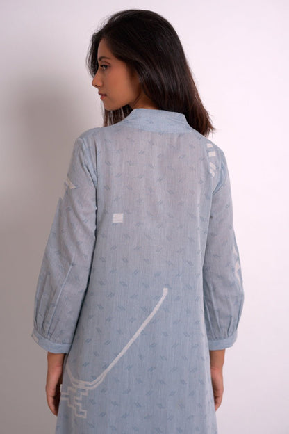 Women's Powder Blue Woven Kurta With Printed Cotton Bottom