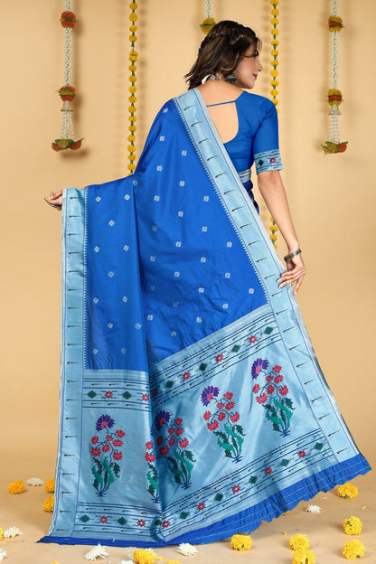Dhiyona GR Women's Mastani 2 Navy Blue Zari Paithani Silk Saree