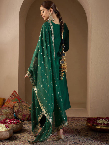 Dhiyona IE Women Ethnic Motifs Embroidered Regular Sequinned Kurta with Trousers & With Dupatta
