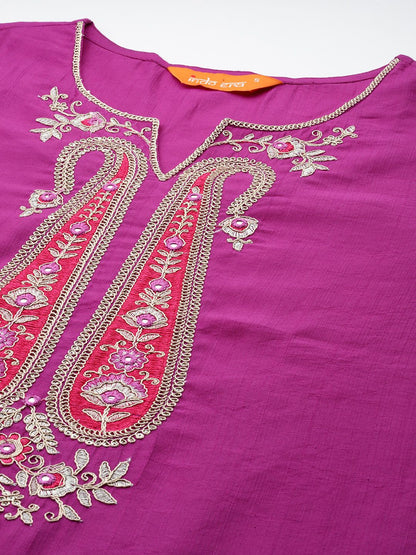 Paisley Embroidered Sequinned Kurta with Trousers & With Dupatta