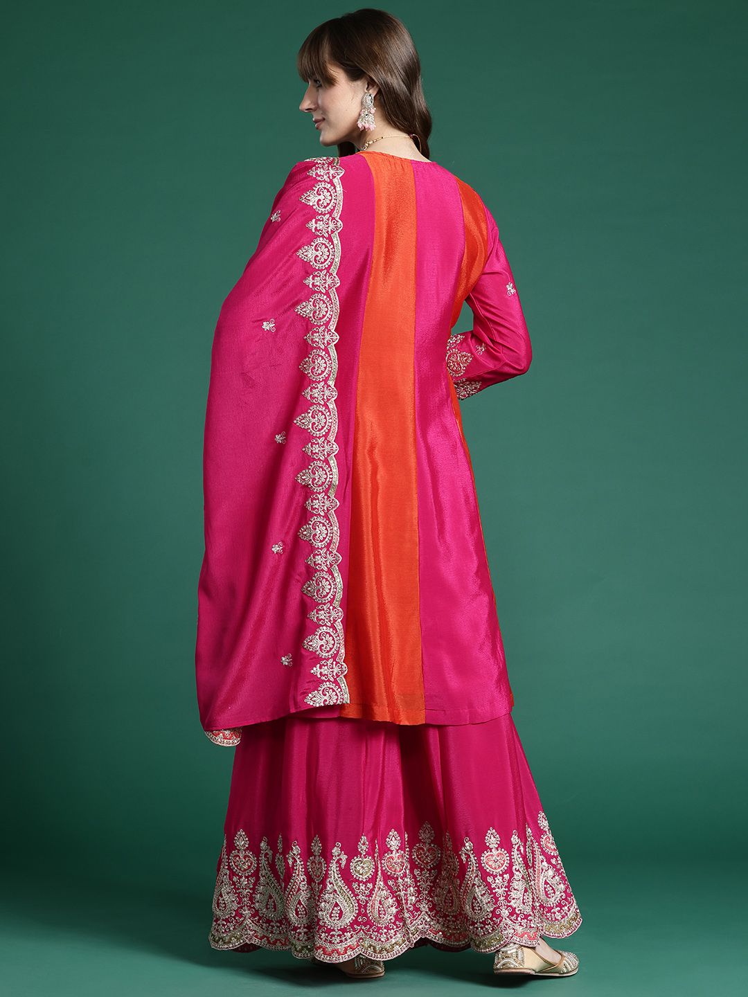 Ethnic Motifs Embroidered Regular Sequinned Kurta with Palazzos & Dupatta