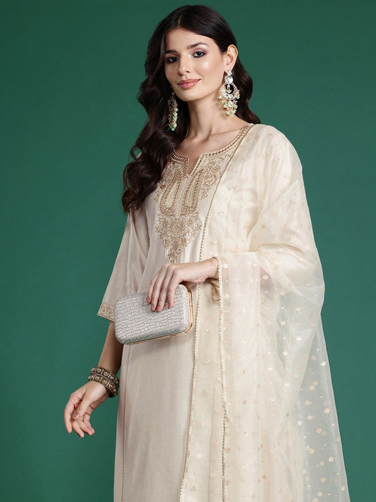 Dhiyona IE Plus Size Ethnic Motifs Embroidered Panelled Liva Kurta Set