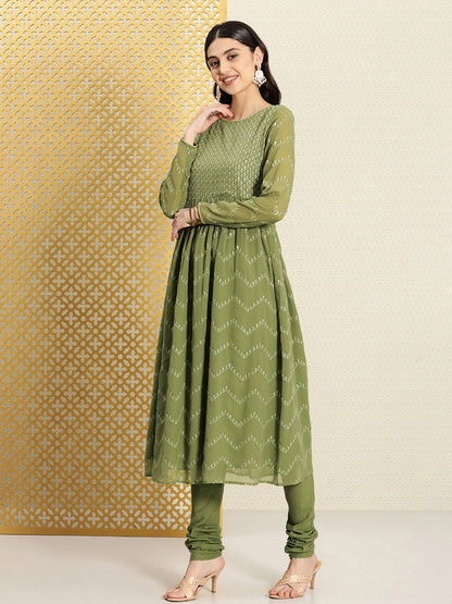 Dhiyona PD Women Jashn Ethnic Motifs Embroidered Sequinned Kurta & Churidar With Dupatta