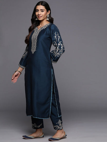 Dhiyona VA Women'sFloral Embroidered Zari Regular Kurta with Trousers & Dupatta