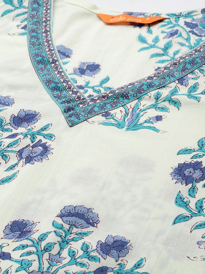 Dhiyona IE Women Floral Printed Regular Pure Cotton Kurta with Trousers & With Dupatta