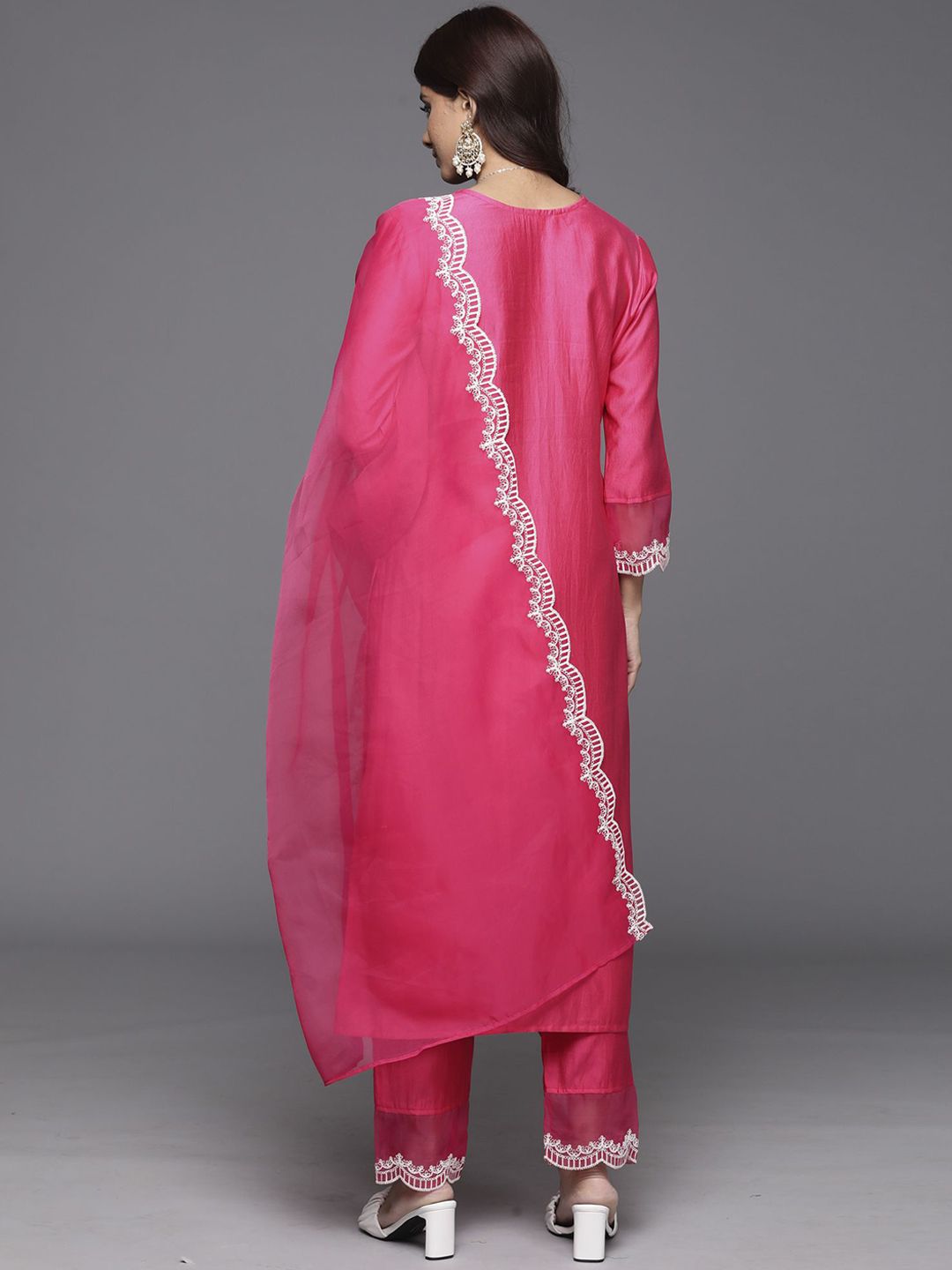 Ethnic Motifs Yoke Design Straight Thread Work Liva Kurta with Trousers & Dupatta