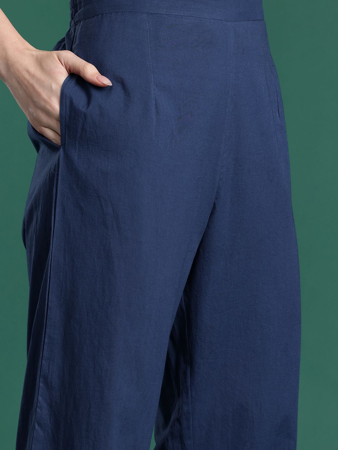 Printed Mirror Work Pure Cotton Kurta with Trousers & With Dupatta