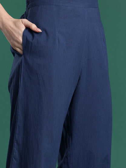 Printed Mirror Work Pure Cotton Kurta with Trousers & With Dupatta