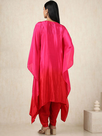 Dhiyona SO Women's Floral Yoke Design Sequinned Silk Crepe Kaftan Kurta With Trouser