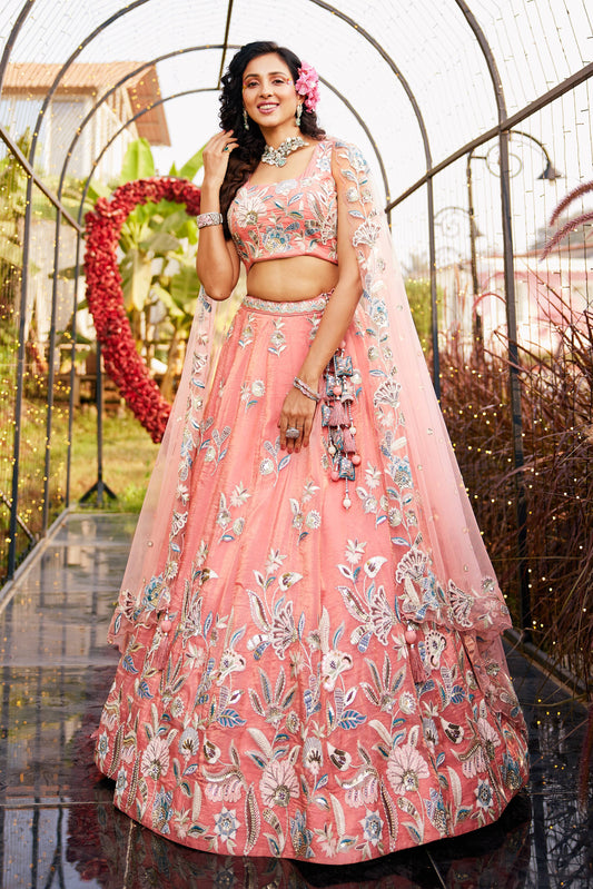 Orange colour Orange with Sequinse & Thread embroidery  Lehenga choli & Dupatta