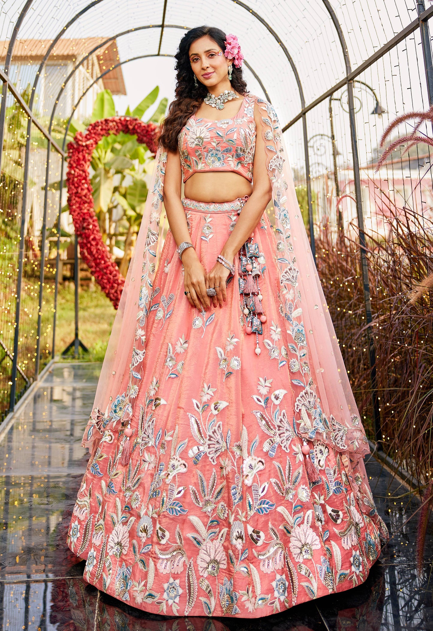 Orange colour Orange with Sequinse & Thread embroidery  Lehenga choli & Dupatta