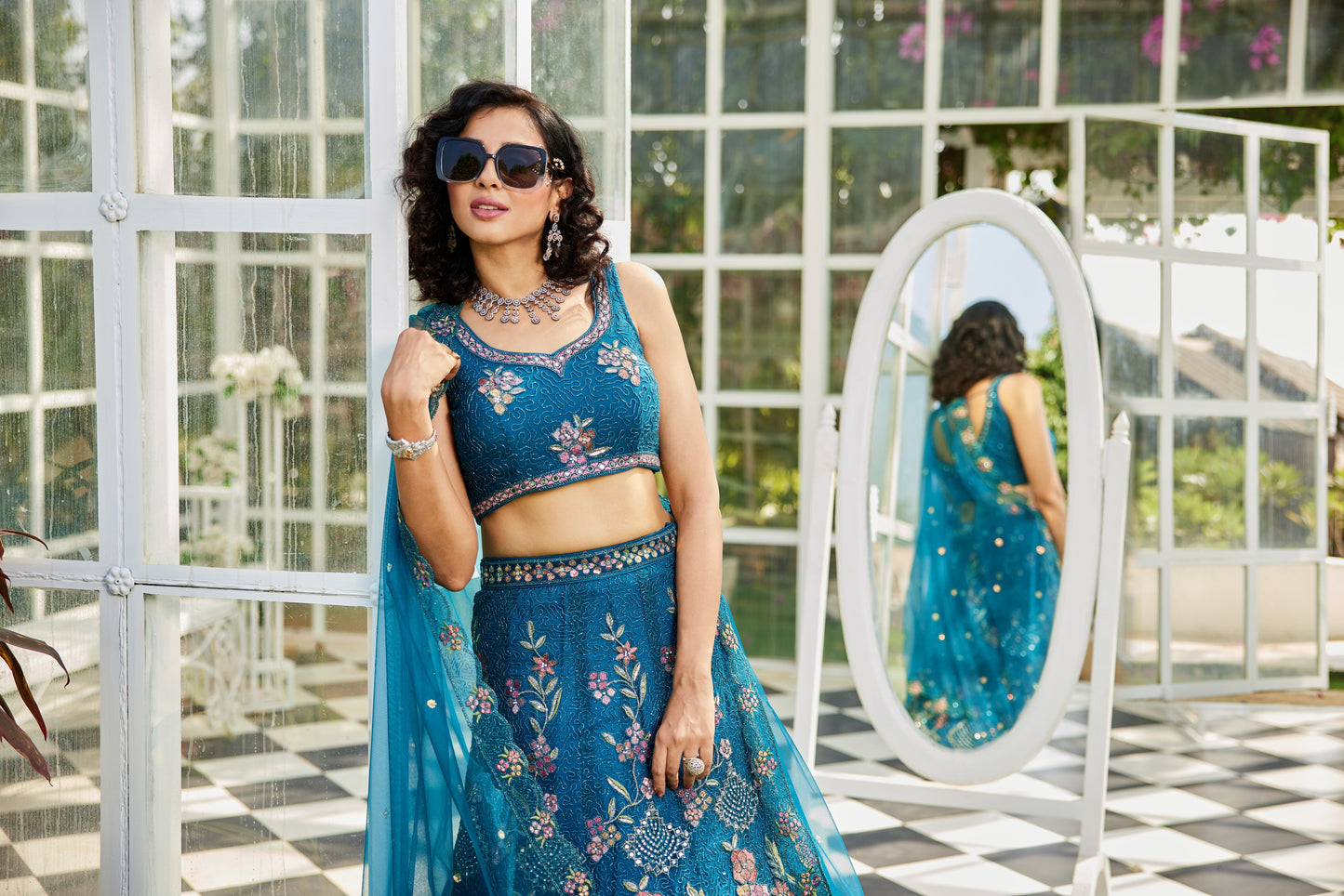 Navy Blue net with Coding & Zarkan embroidery  Lehenga choli & Dupatta