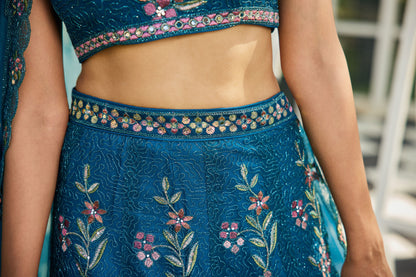 Navy Blue net with Coding & Zarkan embroidery  Lehenga choli & Dupatta