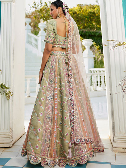 Multi colour Bridel net and Gotapatti & Moti embroidery  Lehenga choli & Dupatta