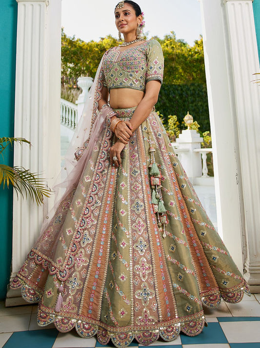Multi colour Bridel net and Gotapatti & Moti embroidery  Lehenga choli & Dupatta