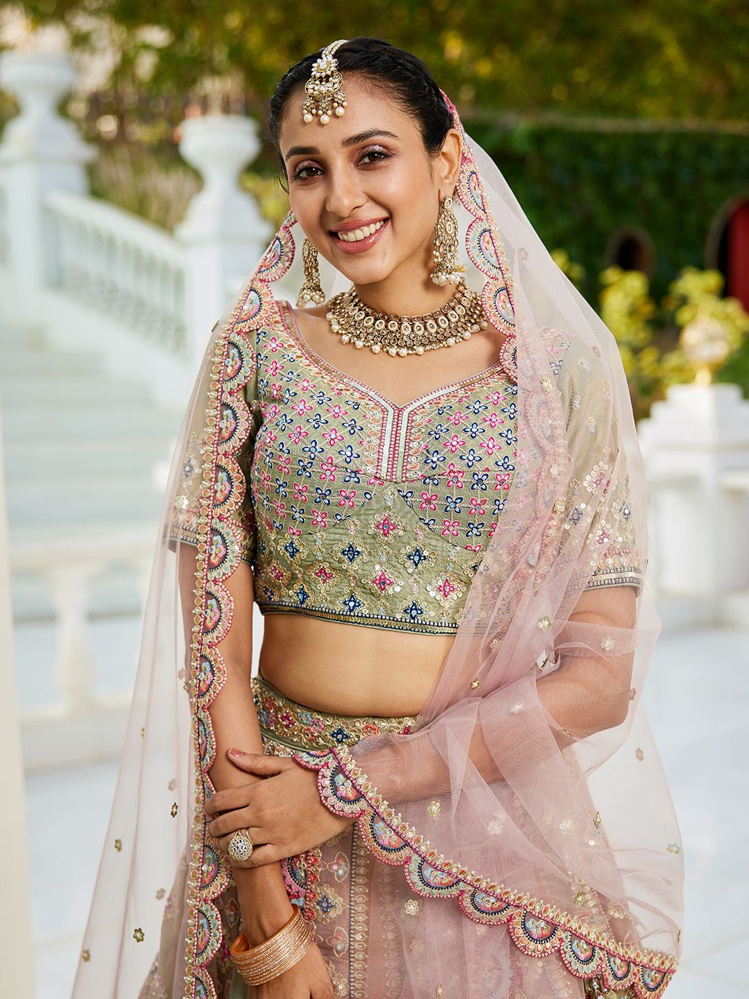 Multi colour Bridel net and Gotapatti & Moti embroidery  Lehenga choli & Dupatta