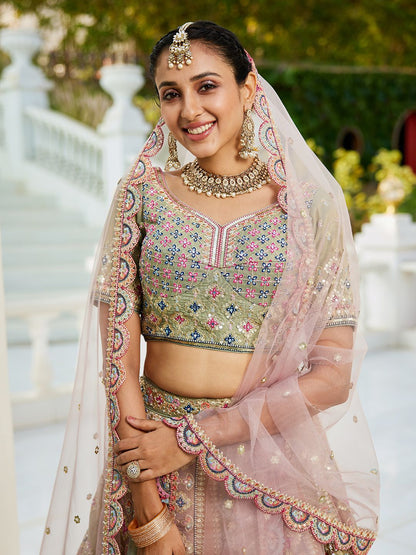 Multi colour Bridel net and Gotapatti & Moti embroidery  Lehenga choli & Dupatta