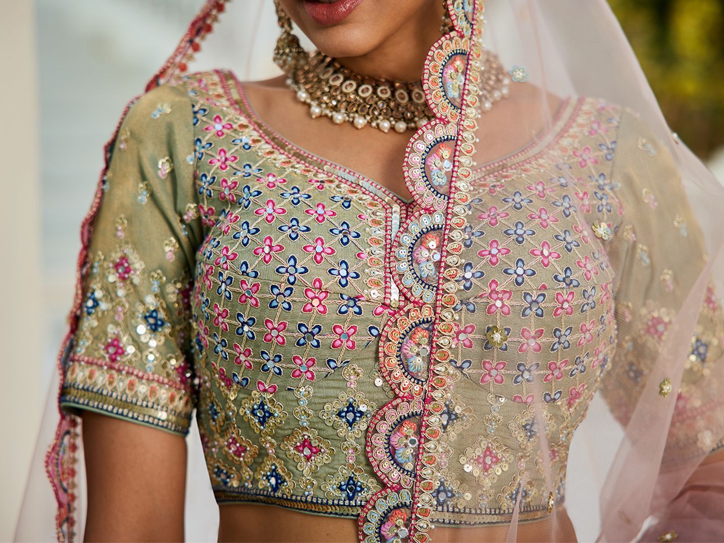 Multi colour Bridel net and Gotapatti & Moti embroidery  Lehenga choli & Dupatta