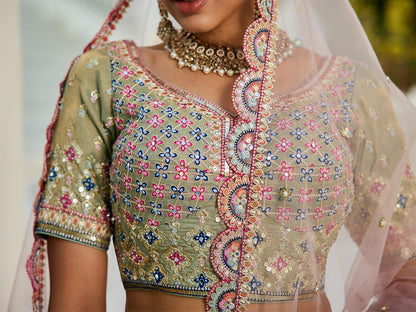 Multi colour Bridel net and Gotapatti & Moti embroidery  Lehenga choli & Dupatta