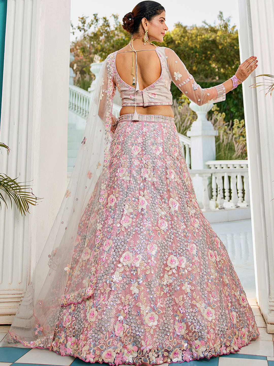 Grey net with Sequinse & Zarkan embroidery  Lehenga choli & Dupatta