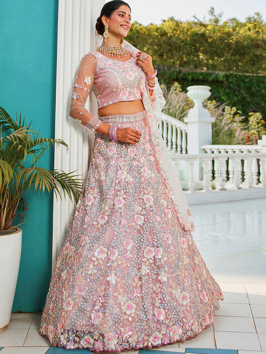 Grey net with Sequinse & Zarkan embroidery  Lehenga choli & Dupatta