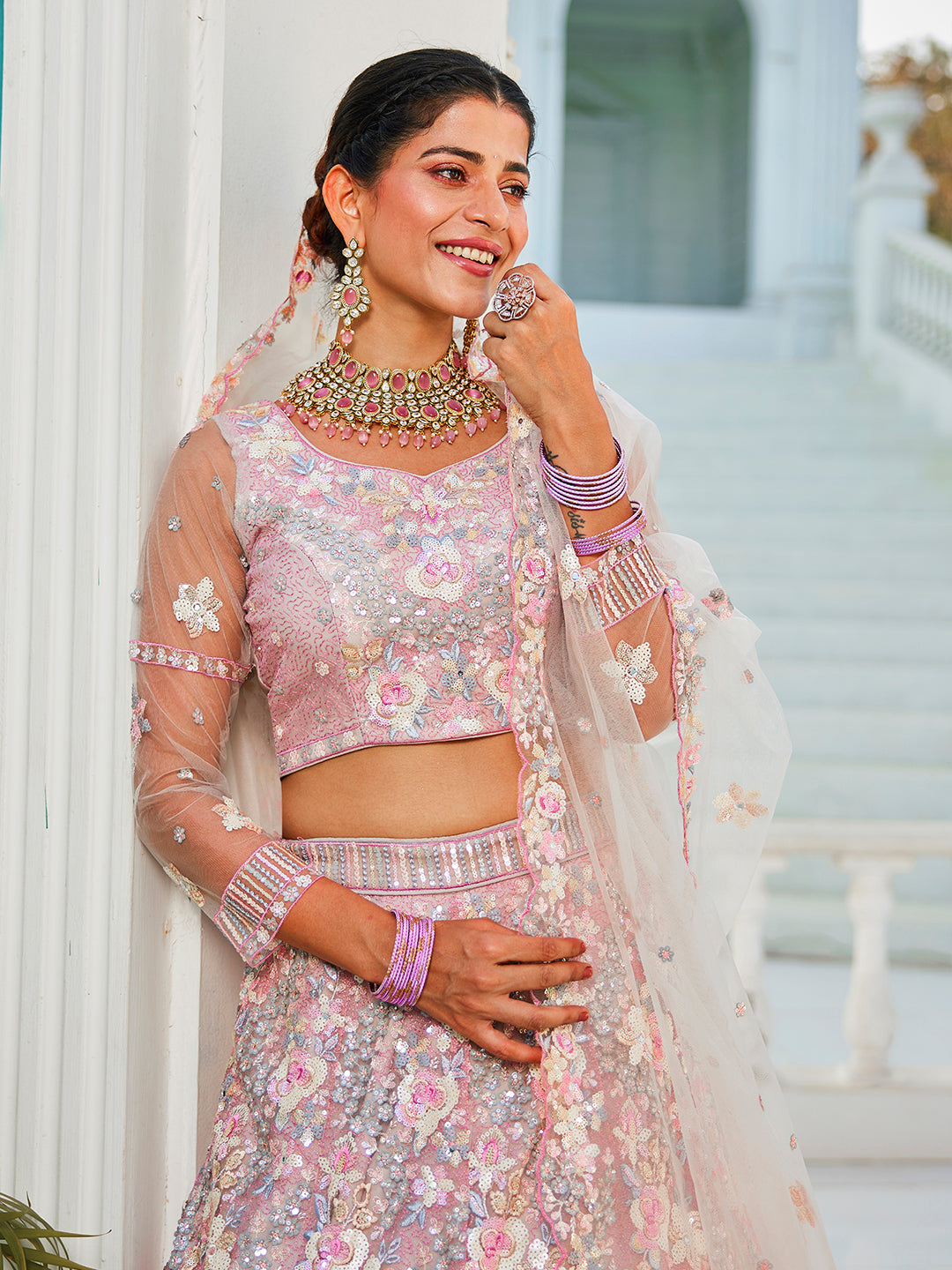 Grey net with Sequinse & Zarkan embroidery  Lehenga choli & Dupatta