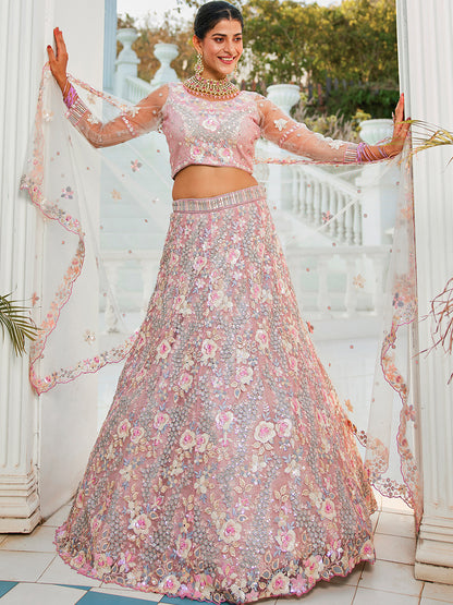 Grey net with Sequinse & Zarkan embroidery  Lehenga choli & Dupatta