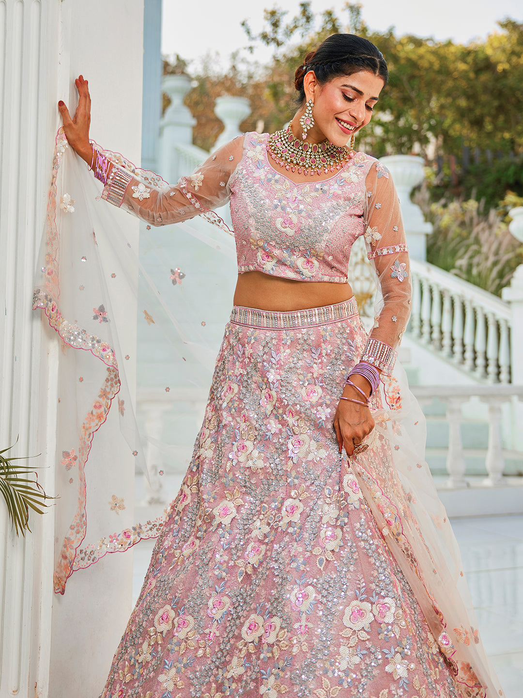 Grey net with Sequinse & Zarkan embroidery  Lehenga choli & Dupatta
