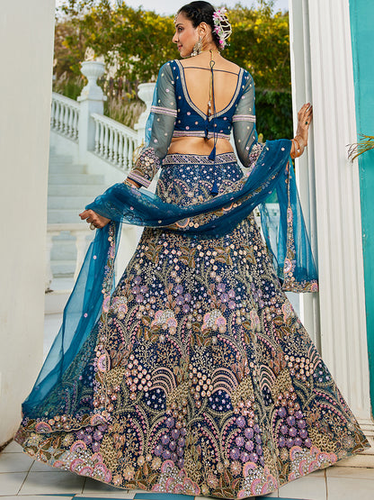 NavyBlue net with Coding & Zarkan embroidery  Lehenga choli & Dupatta