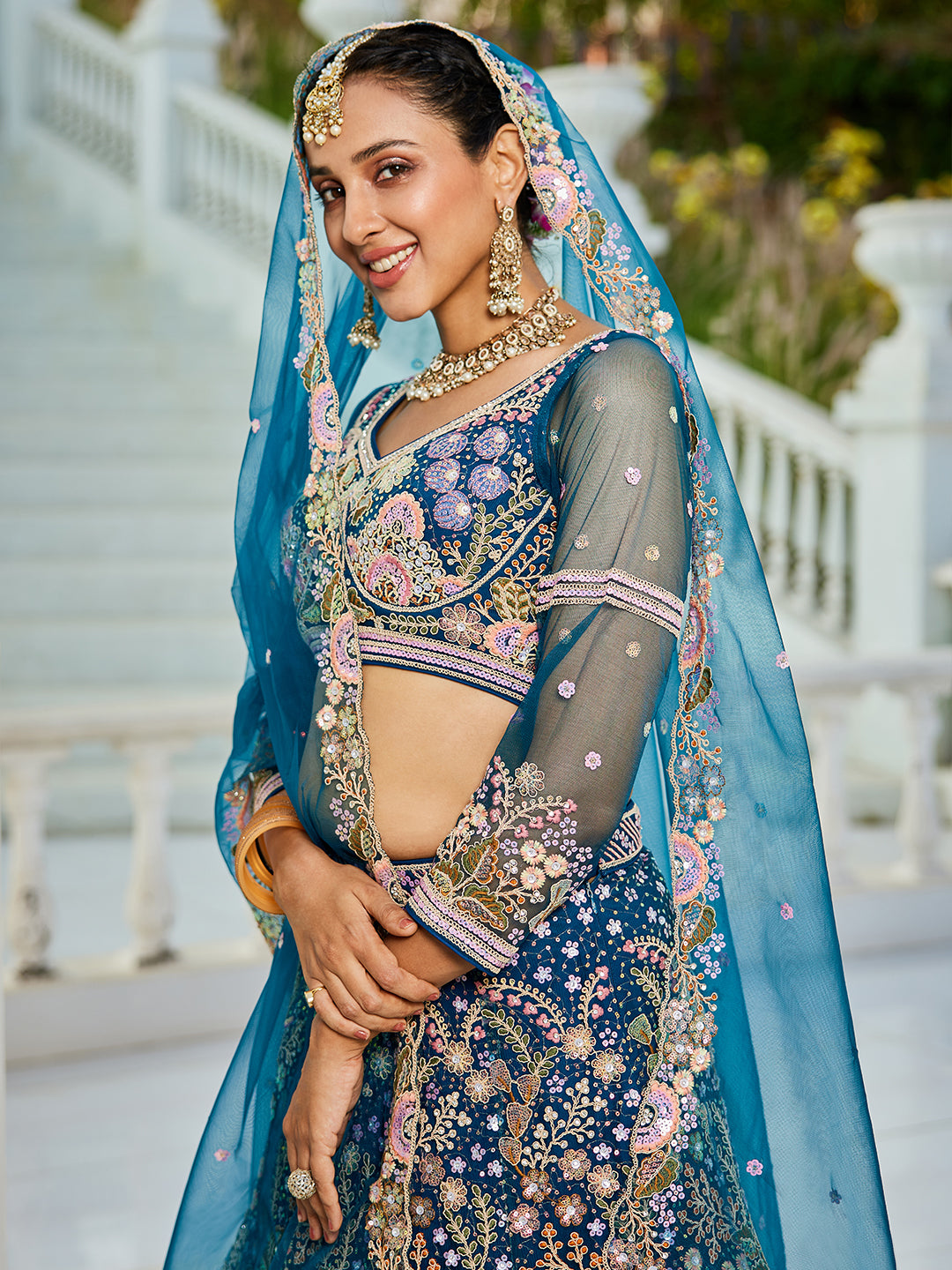 NavyBlue net with Coding & Zarkan embroidery  Lehenga choli & Dupatta