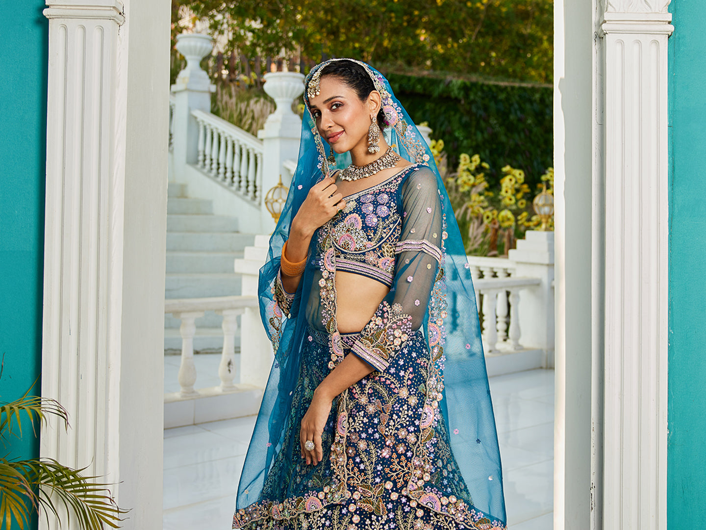NavyBlue net with Coding & Zarkan embroidery  Lehenga choli & Dupatta