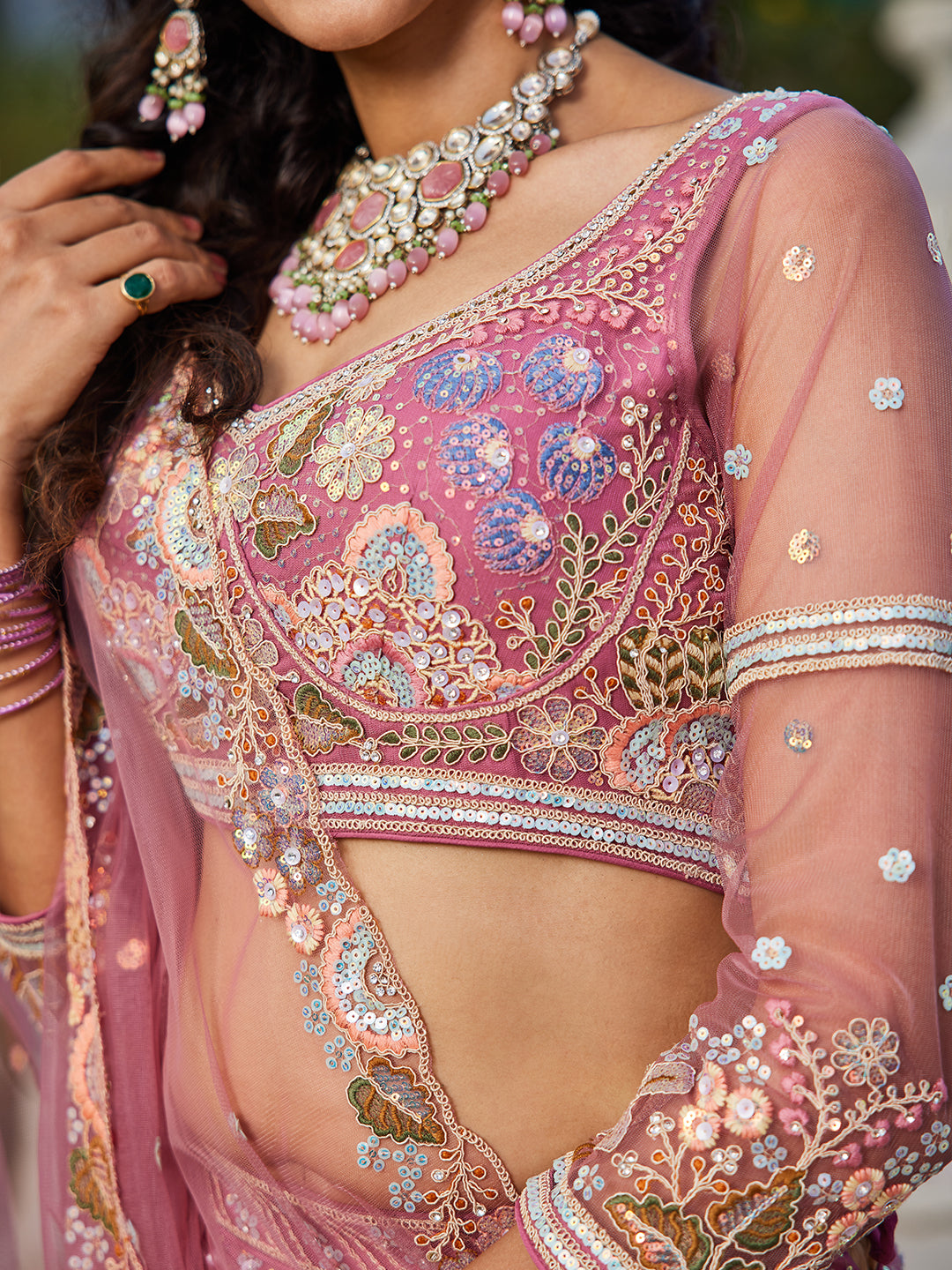 Pink net with Coding & Zarkan embroidery  Lehenga choli & Dupatta