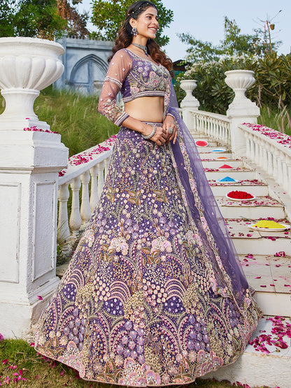 Purple net with Coding & Zarkan embroidery  Lehenga choli & Dupatta