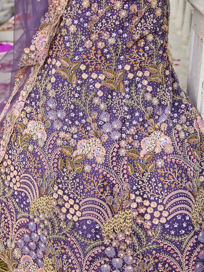 Purple net with Coding & Zarkan embroidery  Lehenga choli & Dupatta