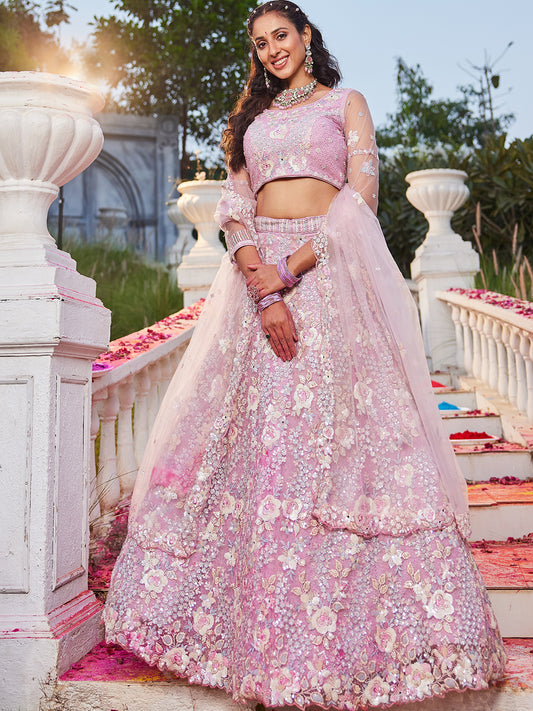 Pink net with Sequinse & Zarkan embroidery  Lehenga choli & Dupatta