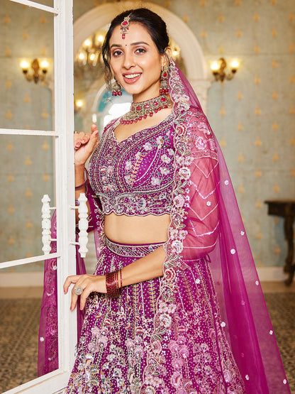 Burgundy net and Coding & Zarkan embroidery  Lehenga choli & Dupatta