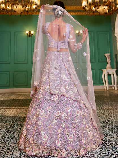 Mauve net with Sequinse & Zarkan embroidery  Lehenga choli & Dupatta