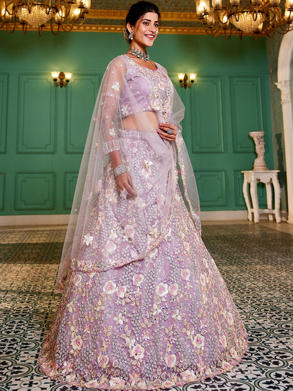 Mauve net with Sequinse & Zarkan embroidery  Lehenga choli & Dupatta