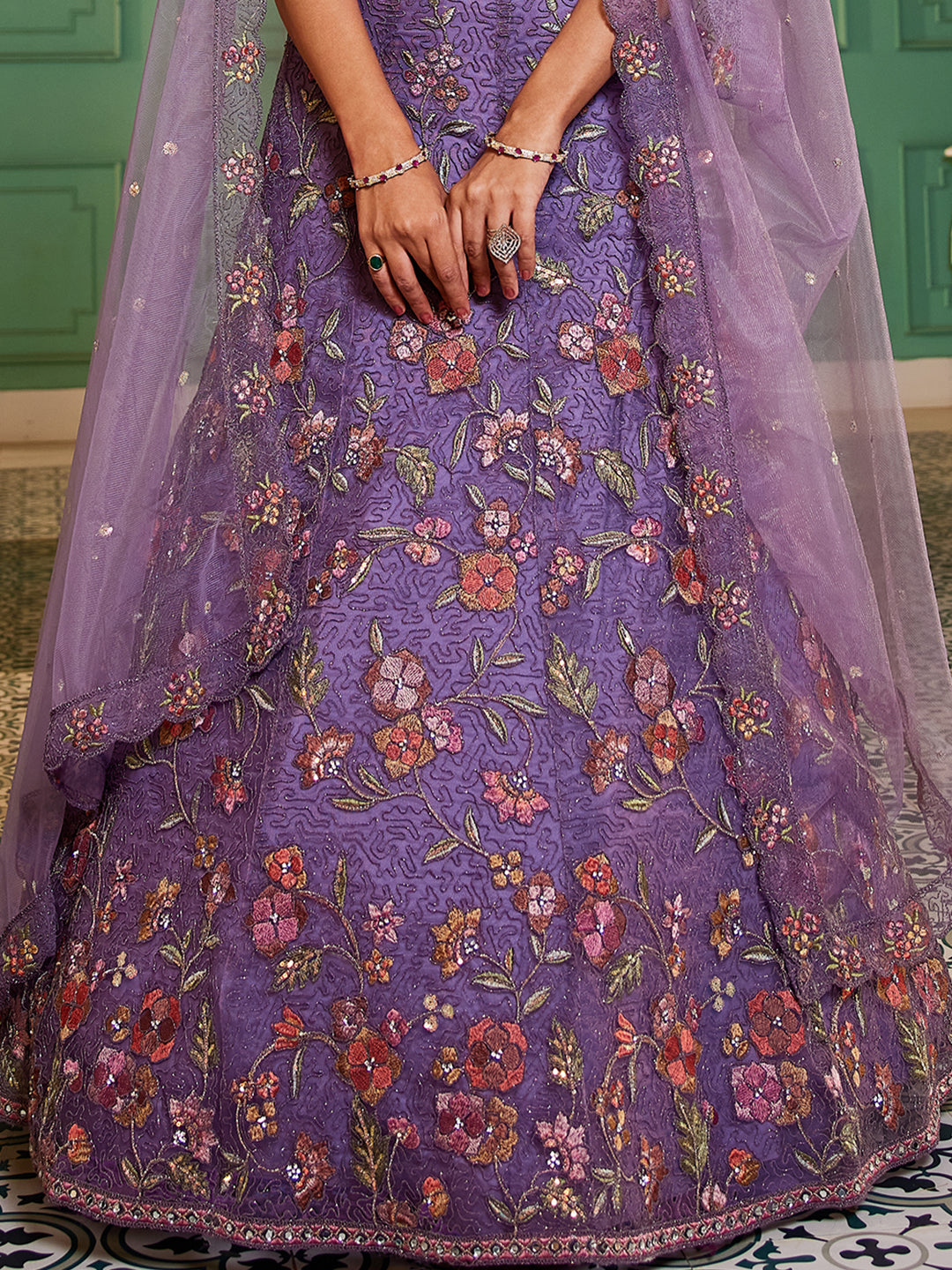 Purple net with Coding & Zarkan embroidery  Lehenga choli & Dupatta