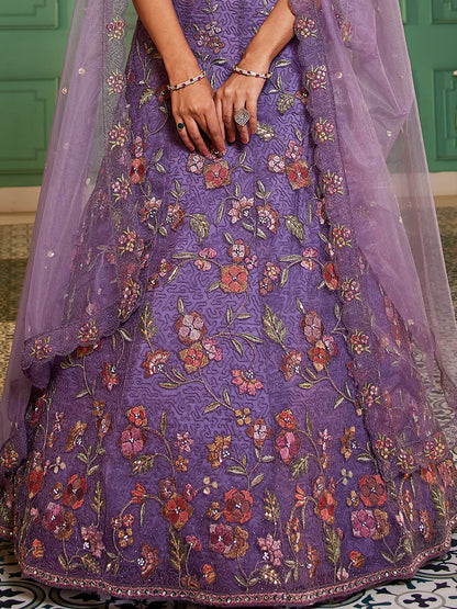 Purple net with Coding & Zarkan embroidery  Lehenga choli & Dupatta