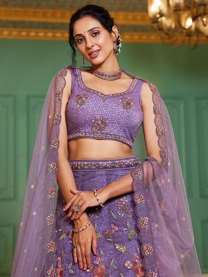 Purple net with Coding & Zarkan embroidery  Lehenga choli & Dupatta