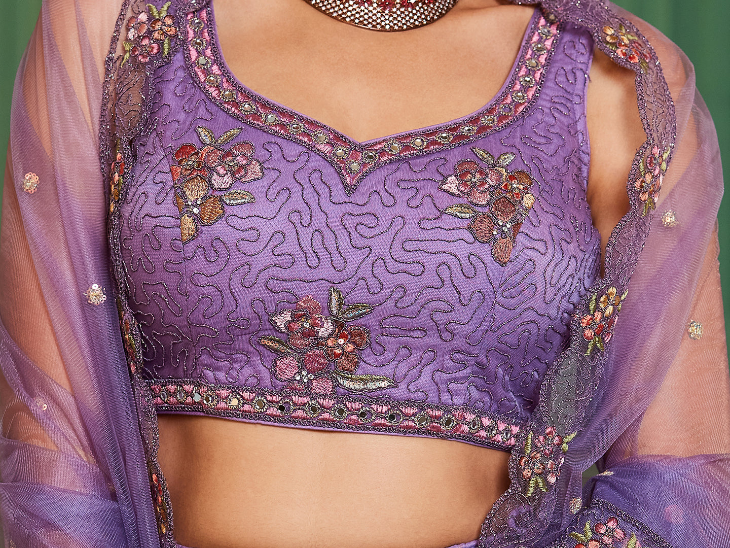 Purple net with Coding & Zarkan embroidery  Lehenga choli & Dupatta