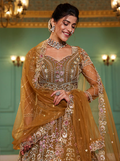Mustard net and Coding & Zarkan embroidery  Lehenga choli & Dupatta