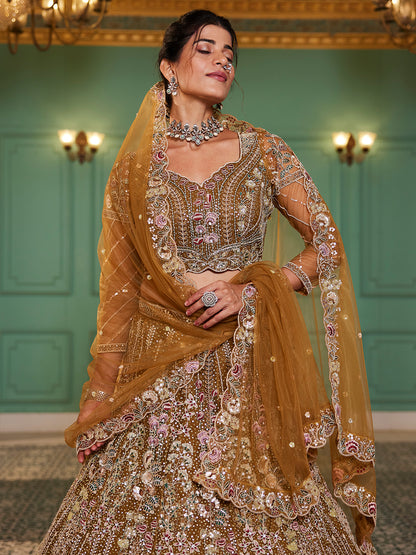 Mustard net and Coding & Zarkan embroidery  Lehenga choli & Dupatta