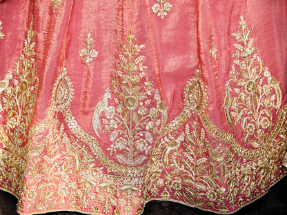 Pink colour Orange with Sequinse & Moti embroidery  Lehenga choli & Dupatta