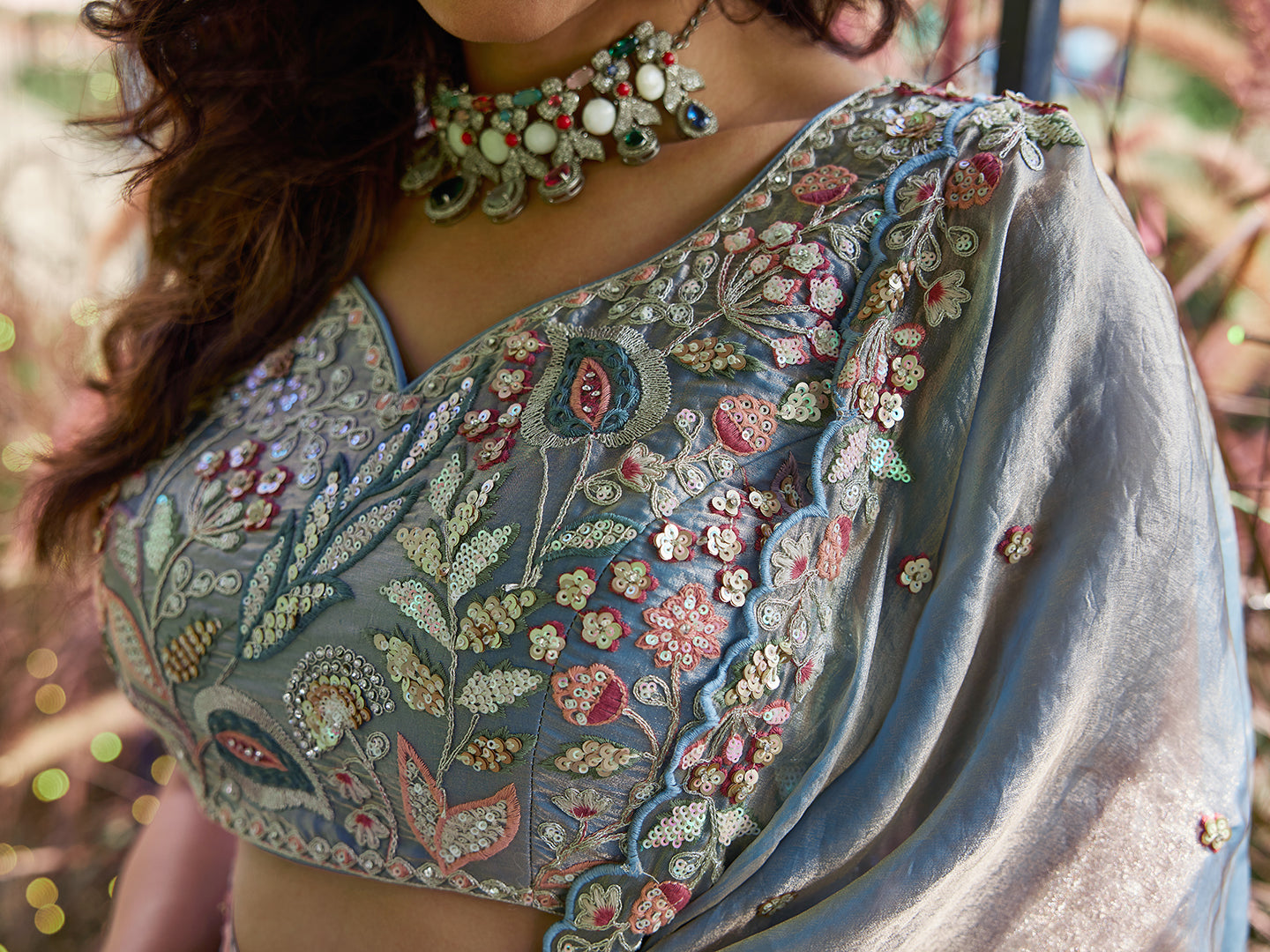 Blue colour Tissue Fabric with Sequinse & Thread embroidery  Lehenga choli & Dupatta