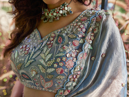 Blue colour Tissue Fabric with Sequinse & Thread embroidery  Lehenga choli & Dupatta