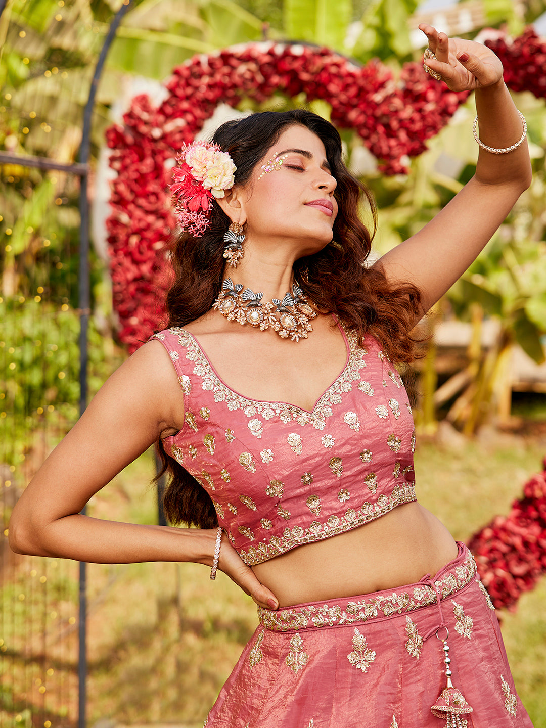Pink colour Orange with Sequinse & Moti embroidery  Lehenga choli & Dupatta