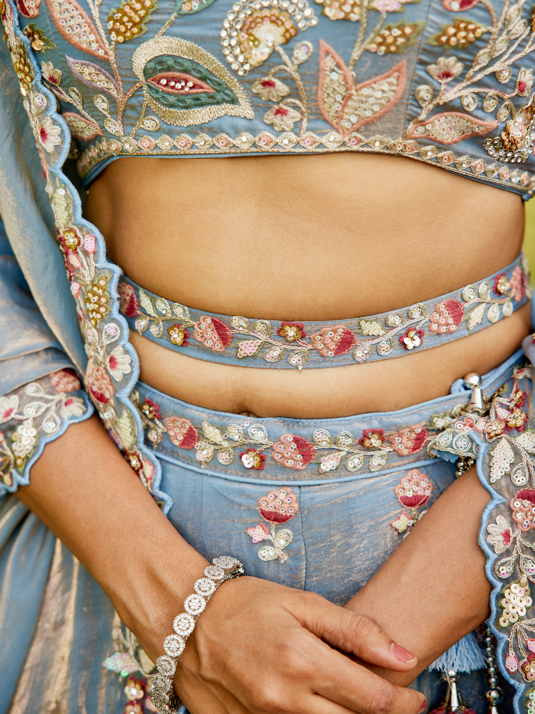 Blue colour Tissue Fabric with Sequinse & Thread embroidery  Lehenga choli & Dupatta
