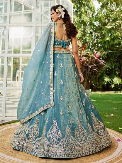 Green colour Orange with Sequinse & Moti embroidery  Lehenga choli & Dupatta